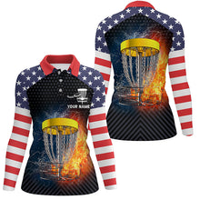 Load image into Gallery viewer, Fire And Water Disc Golf Womens Polo Shirts American Flag Disc Golf Tops For Women Golf Gifts LDT0159