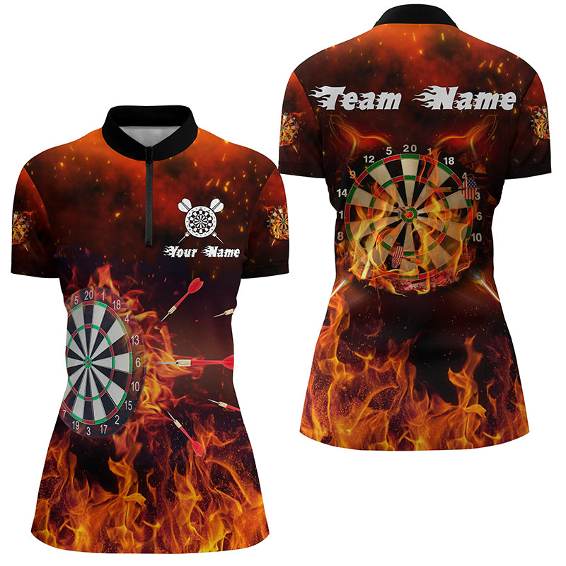 Personalized Darts Quarter-Zip Shirt For Women Custom Fire Flame Darts Shirt Dart Jerseys LDT0727