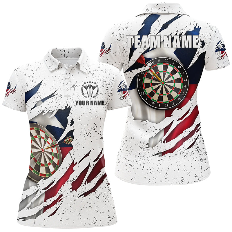 Texas Flag Grunge Dart Polo Shirts Custom Patriotic Dart Shirts For Women Dart Jerseys LDT1368