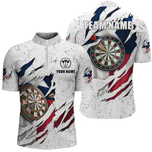 Texas Flag Grunge Dart Quarter Zip Shirts Custom Patriotic Dart Shirts For Men Dart Jersey LDT1368