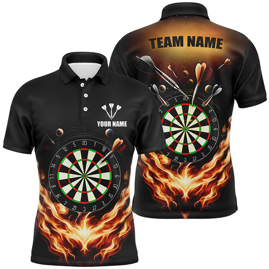 Black Orange Fire Flame Mens Darts Polo Shirt Custom Darts Shirt For Men Dart Jerseys LDT1372