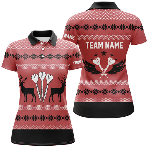 Personalized Darts Christmas Reindeers Red Women Polo Shirt Custom Darts Jersey For Women LDT0742