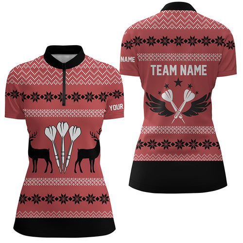 Personalized Darts Christmas Reindeers Red Quarter Zip Shirt Custom Darts Jersey For Women LDT0742