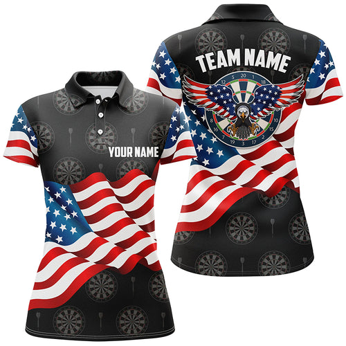 Waving American Flag Darts Polo Shirt Custom Eagle Patriotic Women Darts Jersey Shirt LDT0965