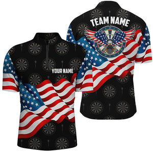 Waving American Flag Darts Quarter Zip Shirt Custom Eagle Patriotic Men Darts Jersey Shirt LDT0965