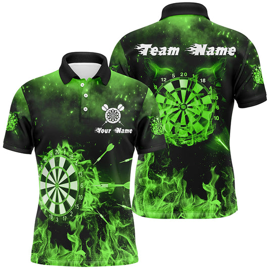 Green Fire Flame Personalized Mens Darts Polo Shirt Custom Darts Shirt For Men Dart Jersey LDT1378