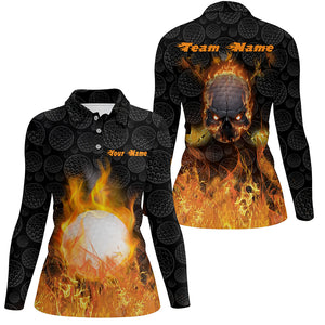 Womens Fire Flame Golf Polo Shirts Custom Orange Skull Golf Shirts For Women Best Golf Gifts LDT0175