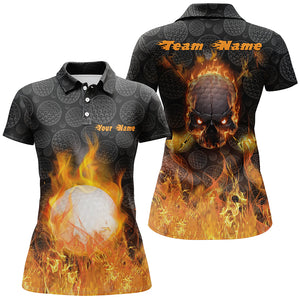 Womens Fire Flame Golf Polo Shirts Custom Orange Skull Golf Shirts For Women Best Golf Gifts LDT0175