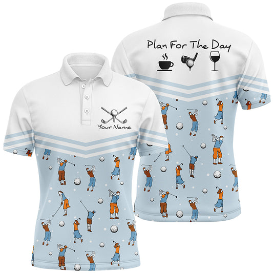 Playing Golf Plan For The Day Blue Mens Polo Shirts Custom Cute Golf Shirts For Men Golf Gifts LDT0426