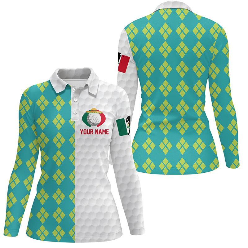 Blue Yellow Argyle Pattern Mexican Flag Golf Polo Shirts Patriotic Golf Shirts For Women LDT0433