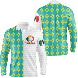 Blue Yellow Argyle Pattern Mexican Flag Mens Golf Polo Shirts Patriotic Golf Shirts For Men LDT0433