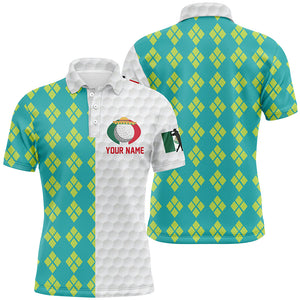 Blue Yellow Argyle Pattern Mexican Flag Mens Golf Polo Shirts Patriotic Golf Shirts For Men LDT0433