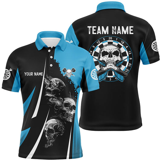 Skull Strike Personalized Darts Polo Shirt Black Blue Custom Skull Dart Jerseys For Men LDT0973
