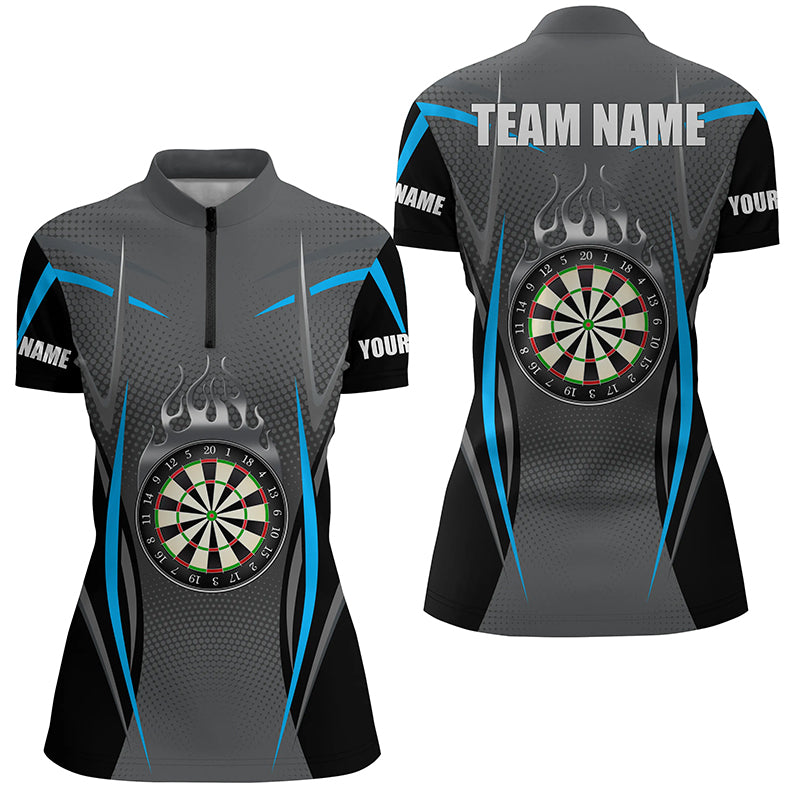 Blue Grey Sports Style Darts Quarter Zip Shirt Custom Darts Shirt For Women Dart Jerseys LDT1382