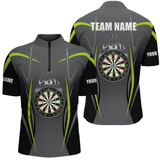 Green Grey Sports Style Darts Quarter Zip Shirt Custom Darts Shirt For Men Dart Jerseys LDT1383