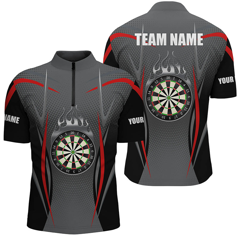 Red Grey Sports Style Darts Quarter Zip Shirt Custom Darts Shirt For Men Dart Jerseys LDT1384