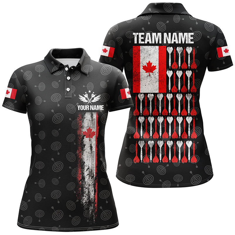 Retro Canada Flag Black Darts Women Polo Shirt Custom Patriotic Darts Jersey For Women LDT0765
