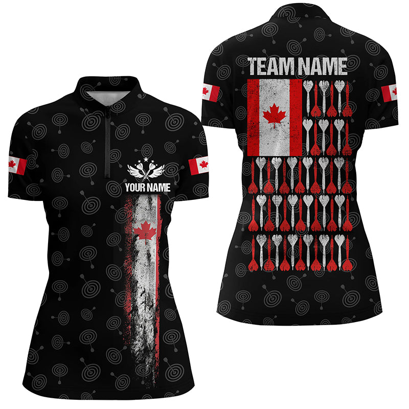 Retro Canada Flag Black Darts Quarter Zip Shirt Custom Patriotic Darts Jersey For Women LDT0765