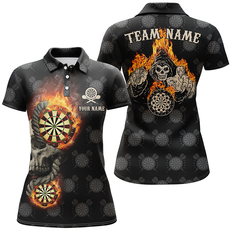Personalized Darts Flame Skull Reaper Polo Shirts Custom Crazy Darts Jersey For Women LDT0767