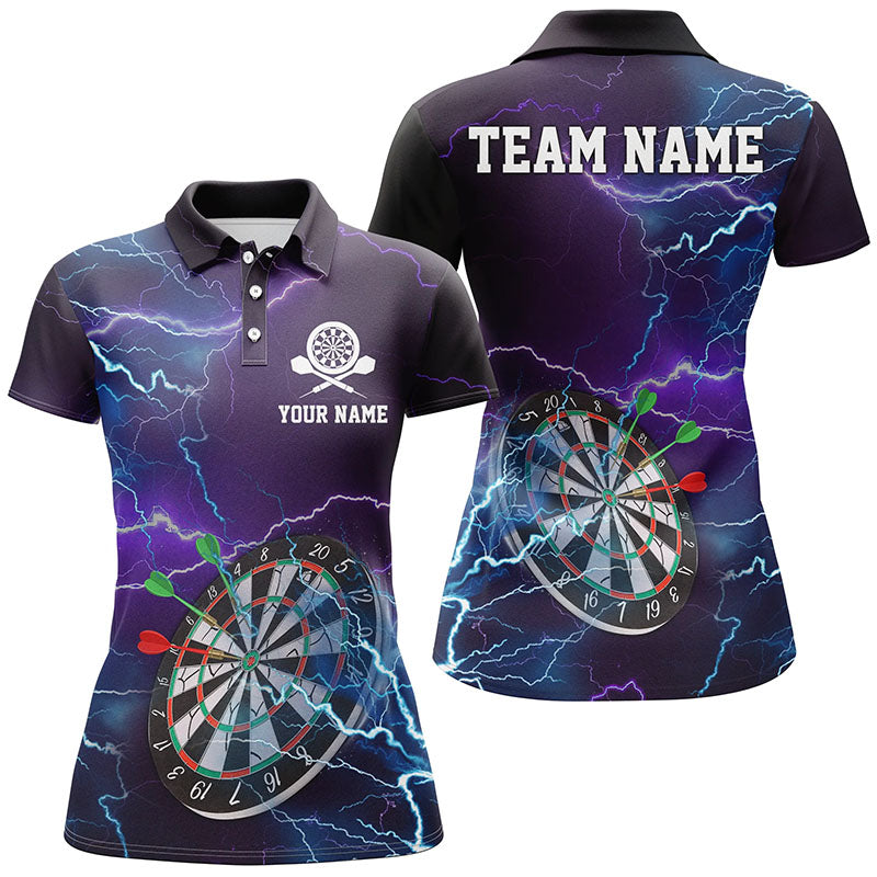 Personalized Thunder Lightning Purple Women Darts Polo Shirt Custom Dart Jersey For Women LDT0979
