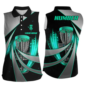 Green Black Womens Sleeveless Disc Golf Polos Custom Disc Golf Basket Shirts For Women Golf Gifts LDT1401