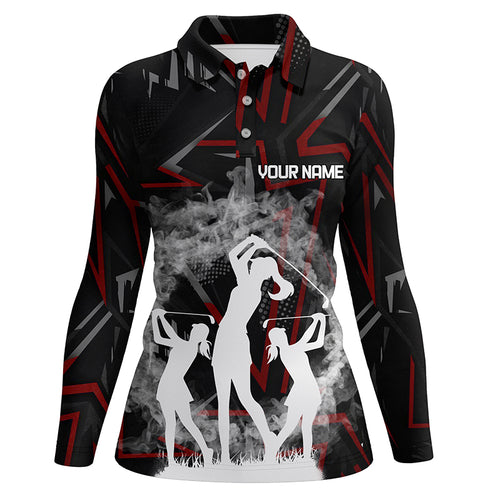 Golfers On Art Pattern Womens Polo Shirts, Custom Smoke Digital Theme Golf Shirts For Women LDT0194