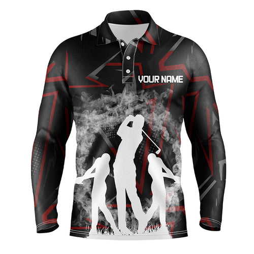 Golfers On Art Pattern Mens Polo Shirts, Custom Smoke Digital Theme Golf Shirts For Men LDT0194
