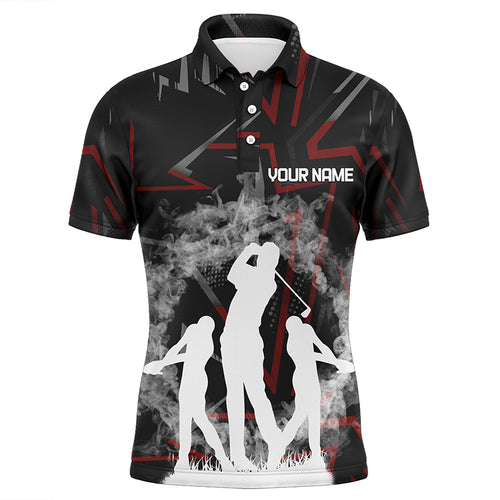 Golfers On Art Pattern Mens Polo Shirts, Custom Smoke Digital Theme Golf Shirts For Men LDT0194