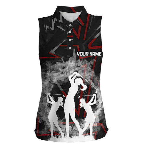 Golfers On Art Pattern Womens Sleeveless Polo Shirts Custom Smoke Digital Theme Golf Shirts For Women LDT0194