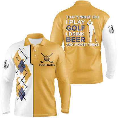 Golf Beer Argyle Pattern Yellow Mens Polo Shirts Funny Golf Shirts For Men Golf Gifts LDT0472