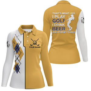 Golf Beer Argyle Pattern Yellow Womens Polo Shirts Funny Golf Shirts For Women Golf Gifts LDT0472