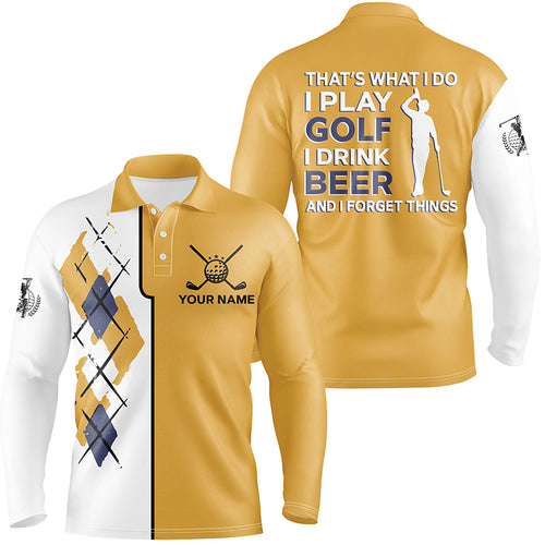 Golf Beer Argyle Pattern Yellow Mens Polo Shirts Funny Golf Shirts For Men Golf Gifts LDT0472