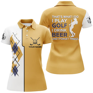 Golf Beer Argyle Pattern Yellow Womens Polo Shirts Funny Golf Shirts For Women Golf Gifts LDT0472