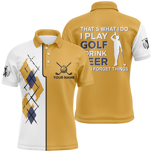 Golf Beer Argyle Pattern Yellow Mens Polo Shirts Funny Golf Shirts For Men Golf Gifts LDT0472