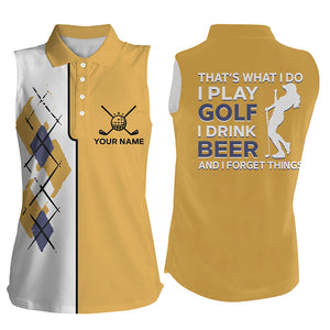 Golf Beer Argyle Pattern Yellow Womens Sleeveless Polo Shirts Funny Golf Shirts For Women Golf Gifts LDT0472