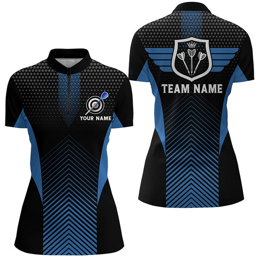 Black Blue Geometric Darts Quarter-Zip Shirt Custom Cool Darts Shirt For Women Dart Jersey LDT0779