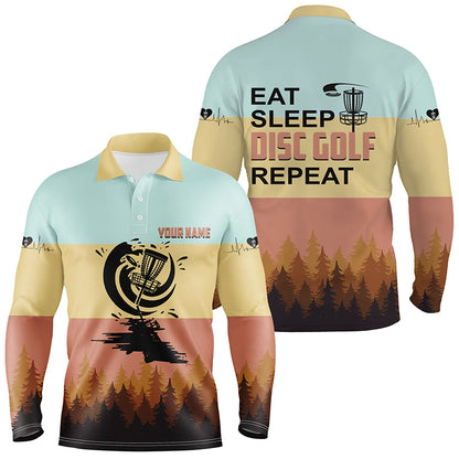 Eat Sleep Disc Golf Repeat Polo Shirt Vintage Custom Name Disc Golf Shirts For Men, Golf Gifts LDT0204