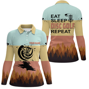 Eat Sleep Disc Golf Repeat Shirt Vintage Custom Name Disc Golf Shirts For Women, Golf Gifts LDT0204