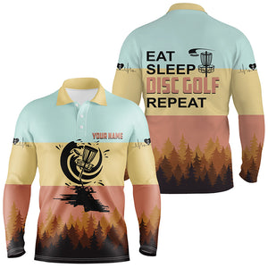 Eat Sleep Disc Golf Repeat Polo Shirt Vintage Custom Name Disc Golf Shirts For Men, Golf Gifts LDT0204