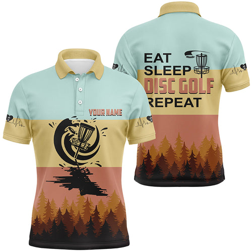 Eat Sleep Disc Golf Repeat Polo Shirt Vintage Custom Name Disc Golf Shirts For Men, Golf Gifts LDT0204