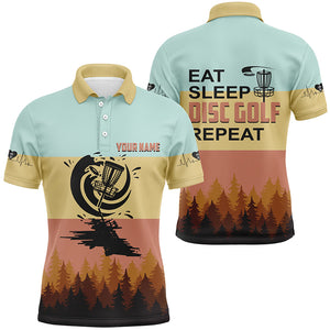 Eat Sleep Disc Golf Repeat Polo Shirt Vintage Custom Name Disc Golf Shirts For Men, Golf Gifts LDT0204