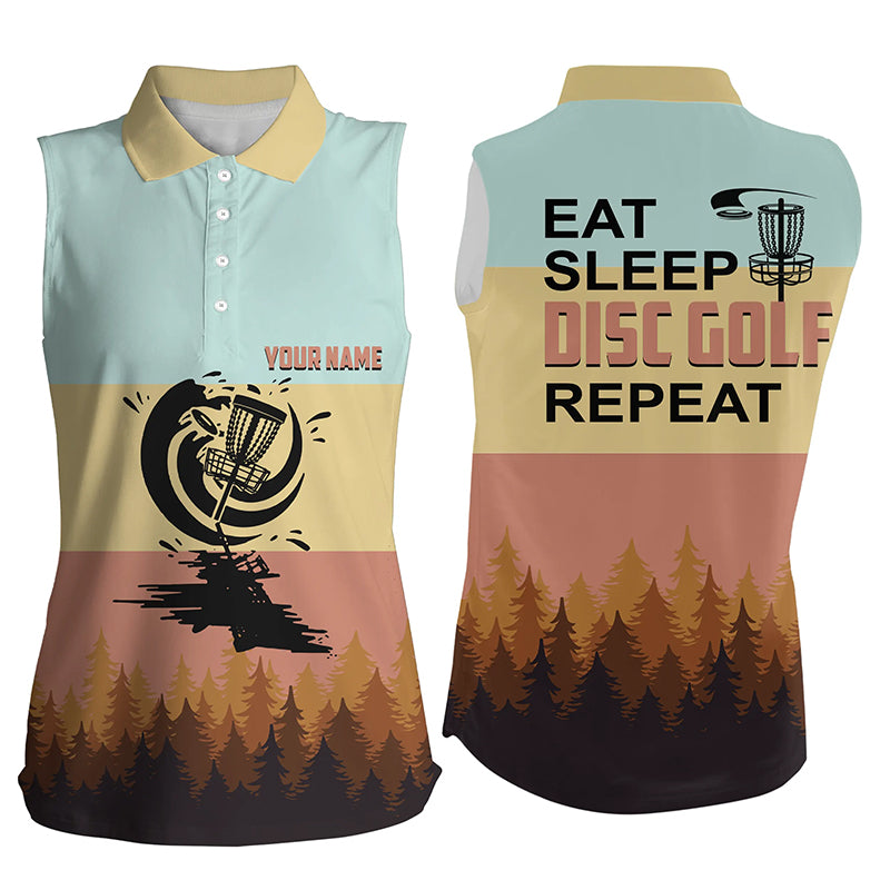 Eat Sleep Disc Golf Repeat Shirt Vintage Custom Name Sleeveless Disc Golf Shirts For Women, Golf Gift LDT0204