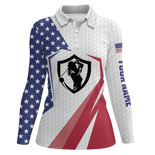 American Flag Womens Golf Polos Personalized Us Flag Golf Tops For Women Patriotic Golf Gifts LDT0208