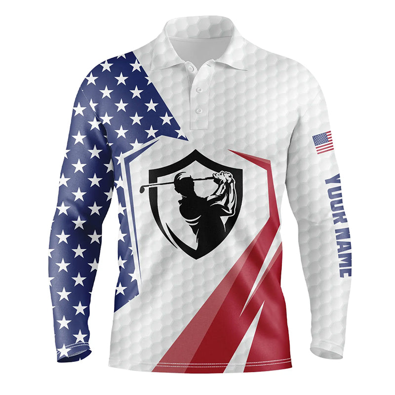 American Flag Mens Golf Polo Shirts, Personalized Us Flag Golf Shirts For Men, Patriotic Golf Gifts LDT0208