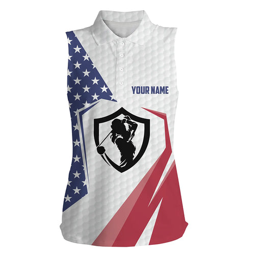 American Flag Womens Sleeveless Golf Polos, Custom Us Flag Golf Tops For Women, Patriotic Golf Gifts LDT0208