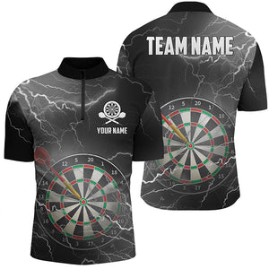 Thunder Lightning Black Grey Darts Quarter Zip Shirt Custom Darts Shirt For Men Darts Jersey LDT0485