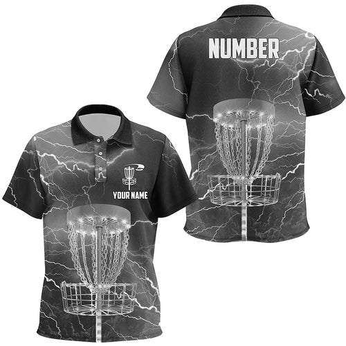 Thunder Lightning Black Grey Disc Golf Kids Polo Shirts Customized Disc Golf Shirts For Kid LDT0486