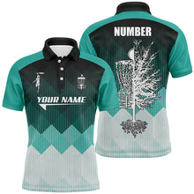 Load image into Gallery viewer, Turquoise Geometric Pattern Mens Disc Golf Polo Shirt Personalized Disc Golf Tops For Men Golf gifts LDT1010