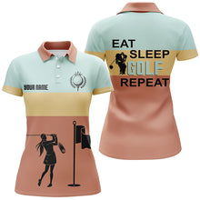 Load image into Gallery viewer, Eat Sleep Golf Repeat Womens Polo Shirts, Customized Colorful Vintage Golf Shirts For Women LDT0216