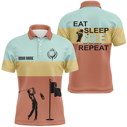 Eat Sleep Golf Repeat Mens Polo Shirts, Customized Colorful Vintage Golf Shirts For Men LDT0216